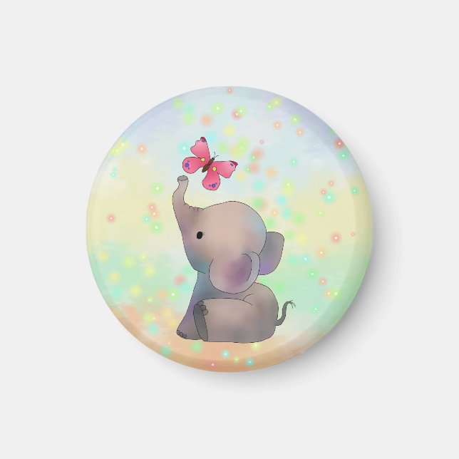 Elephant with pink butterfly magnet (Front)