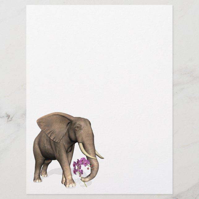 Elephant With Pink Orchid (Front)