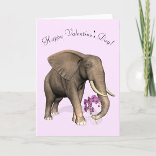Elephant With Pink Orchid Holiday Card
