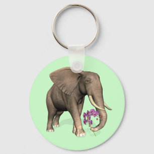 Elephant With Pink Orchid Key Ring