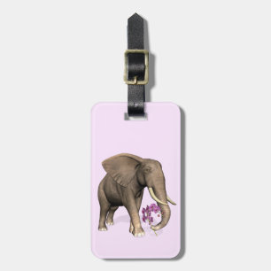 Elephant With Pink Orchid Luggage Tag