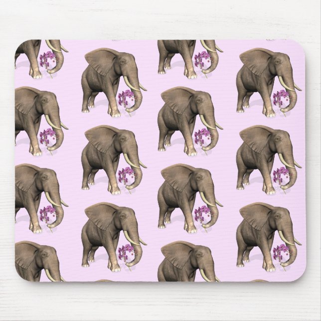 Elephant With Pink Orchid Mouse Pad (Front)