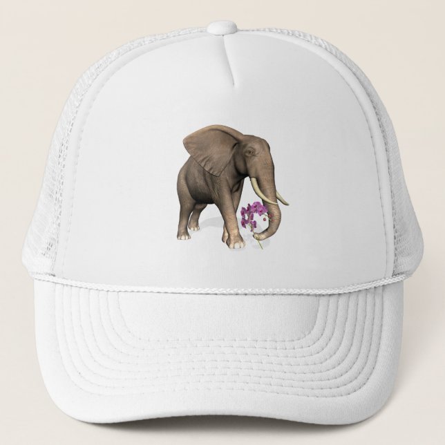 Elephant With Pink Orchid Trucker Hat (Front)