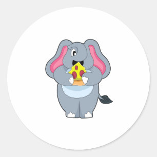 Elephant with Pizza Classic Round Sticker