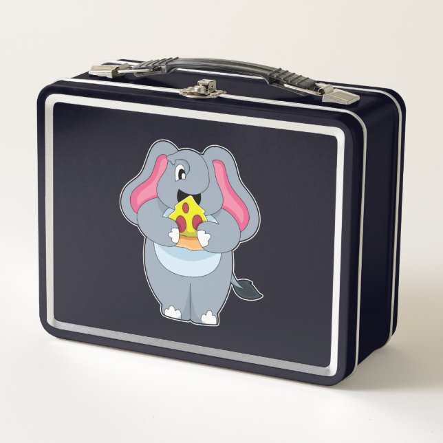 Elephant with Pizza Metal Lunch Box (Front)