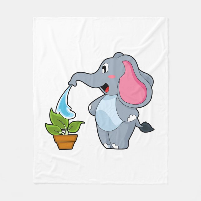 Elephant with Plant Fleece Blanket (Front)