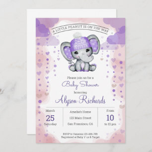 Elephant with purple hatBaby Shower  Invitation