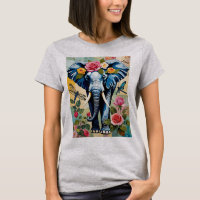 Elephant With Roses And Dragonflies Patchwork