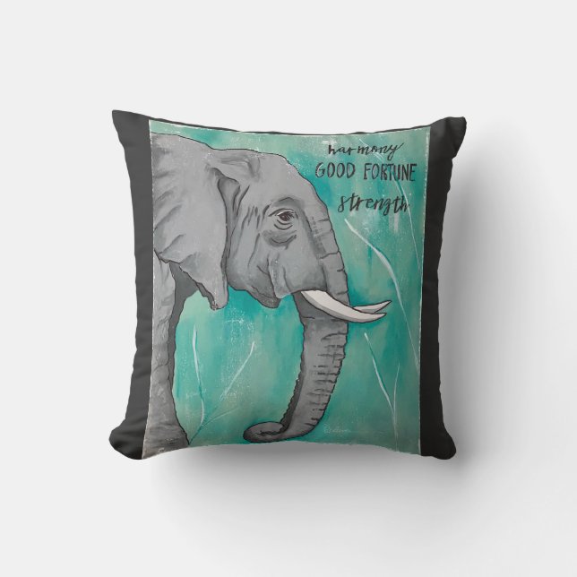 Elephant with teal background  cushion (Front)