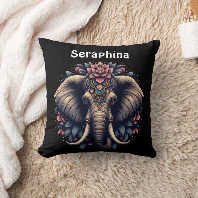 Elephant with vibrant floral patterns cushion (Blanket)