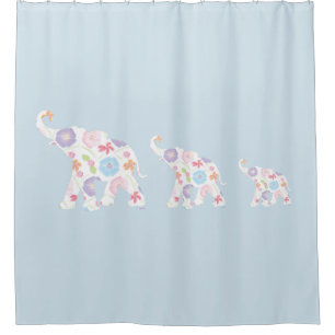 Elephant with Watercolor Flower Pattern Modern Shower Curtain