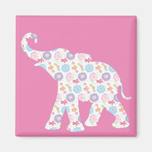 Elephant-with-Watercolor-flowers Pattern  Unique Magnet