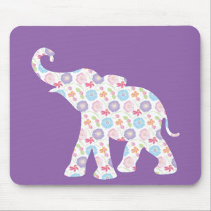 Elephant-with-Watercolor-flowers Pattern  Unique Mouse Pad