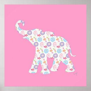 Elephant with watercolor pattern graphic cute poster