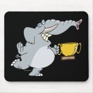 elephant with winner trophy cartoon mouse pad