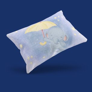Elephant With Yellow Umbrella Lumbar Cushion