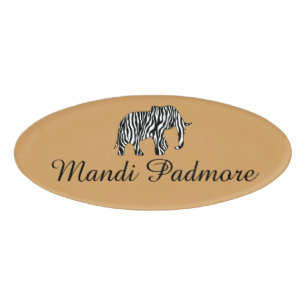 Elephant with Zebra Stripes + your ideas Name Tag