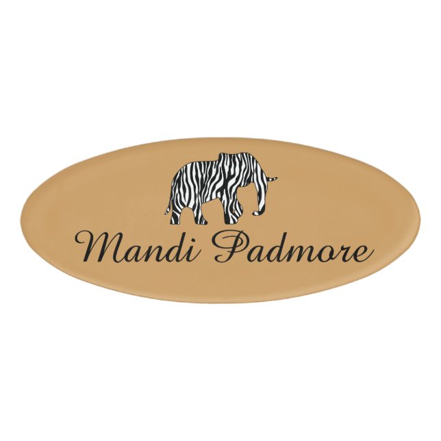 Elephant with Zebra Stripes + your ideas Name Tag (Front)