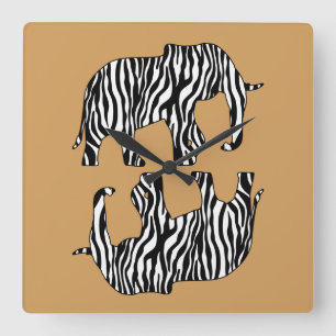 Elephant with Zebra Stripes + your ideas Square Wall Clock