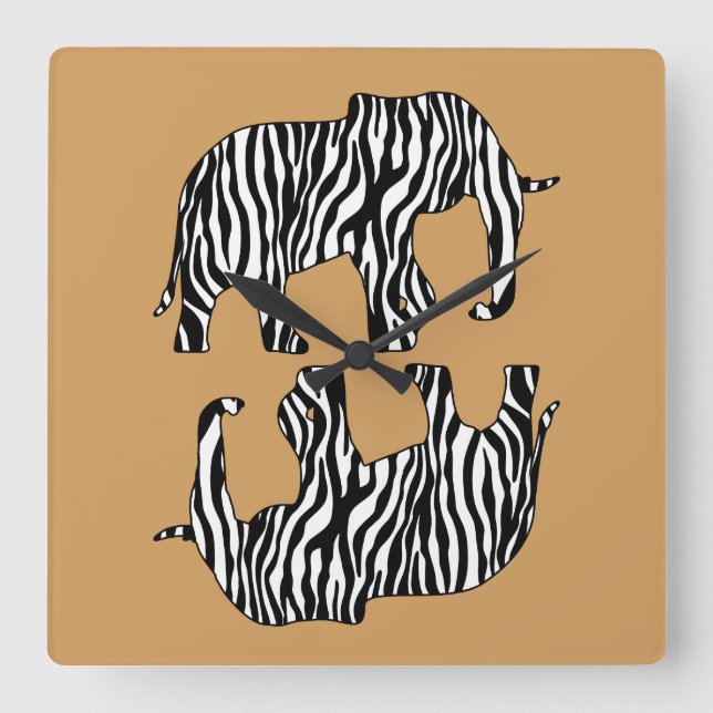 Elephant with Zebra Stripes + your ideas Square Wall Clock (Front)
