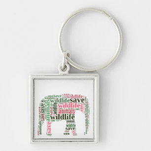 Elephant words cloud key ring