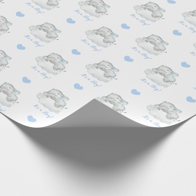 Elephant Wrapping Paper (Blue Personalised) Cloud (Corner)