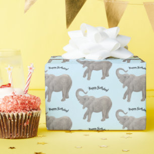 Elephant Wrapping Paper Pale Blue