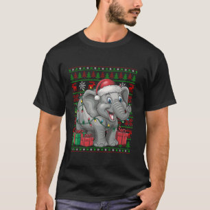 Elephant Xmas Lights Ugly Santa Hat Elephant Chris T-Shirt