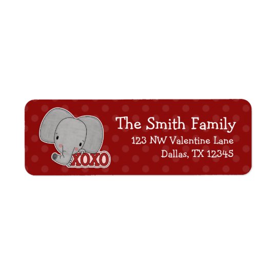 Elephant XOXO Polka Dot Valentine Return Address Return Address Label