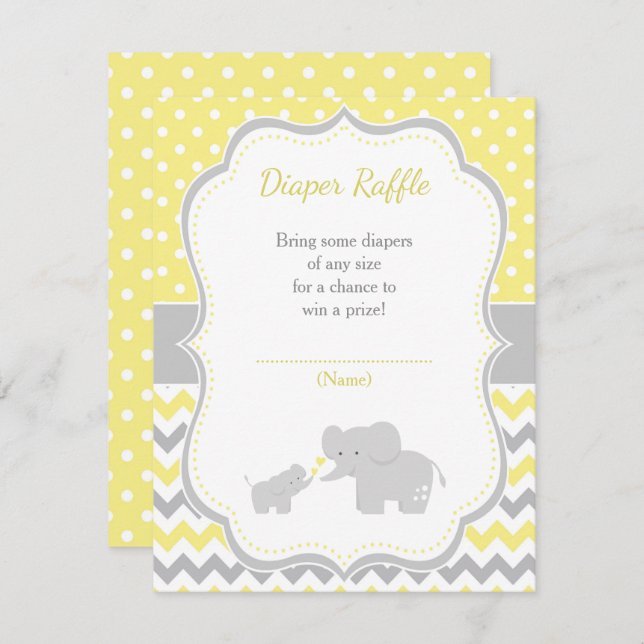Elephant Yellow and Grey Baby Shower Enclosure Card (Front/Back)