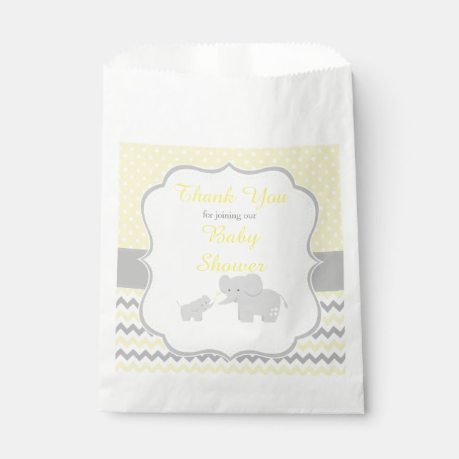 Elephant Yellow and Grey Baby Shower Party Favour Bag (Front)