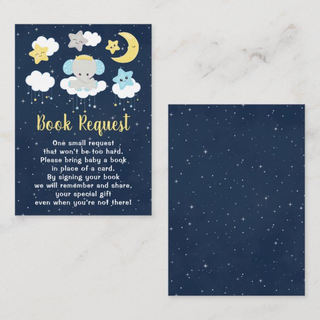 Elephant Yellow and Navy Baby Shower Book Request Enclosure Card (Front/Back)