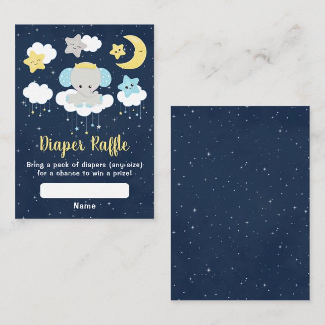 Elephant Yellow and Navy Baby Shower Diaper Raffle Enclosure Card (Front/Back)