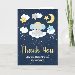 Elephant Yellow and Navy Baby Shower Thank You Card