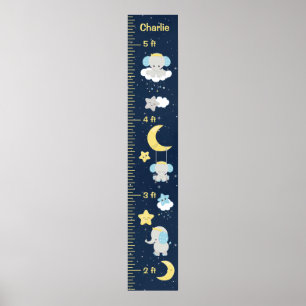 Elephant Yellow and Navy Growth Chart