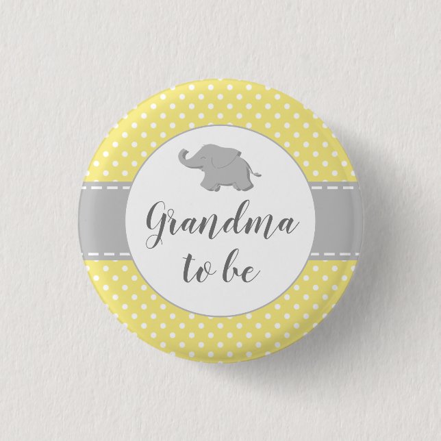 Elephant Yellow Baby Shower Grandma To Be 3 Cm Round Badge (Front)