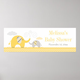 Elephant Yellow Grey Baby Shower Banner Poster