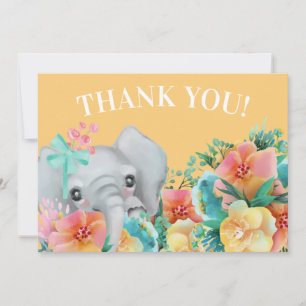 Elephant Yellow Pink Teal Floral Thank You Card