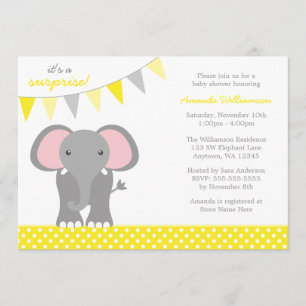 Elephant Yellow Polka Dot Banner Baby Shower Invitation