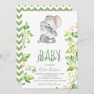 Elephant Zoo Animal Unisex Baby Shower Invitation