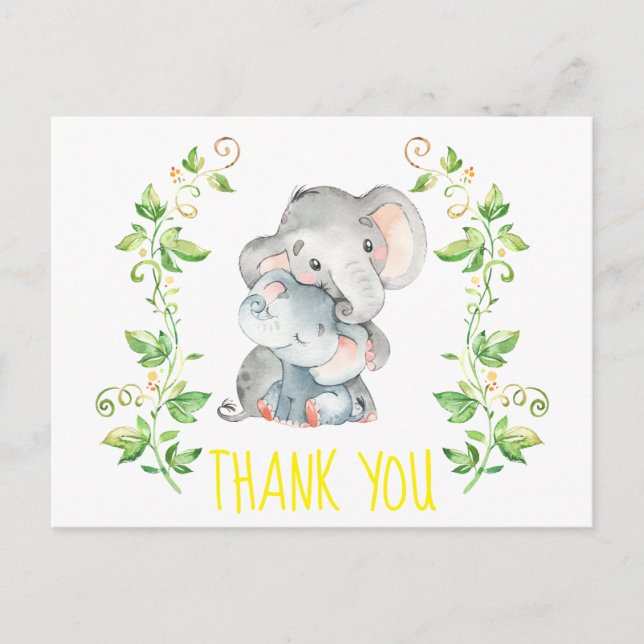 Elephant Zoo Animals Baby Shower Thank You Note Postcard (Front)