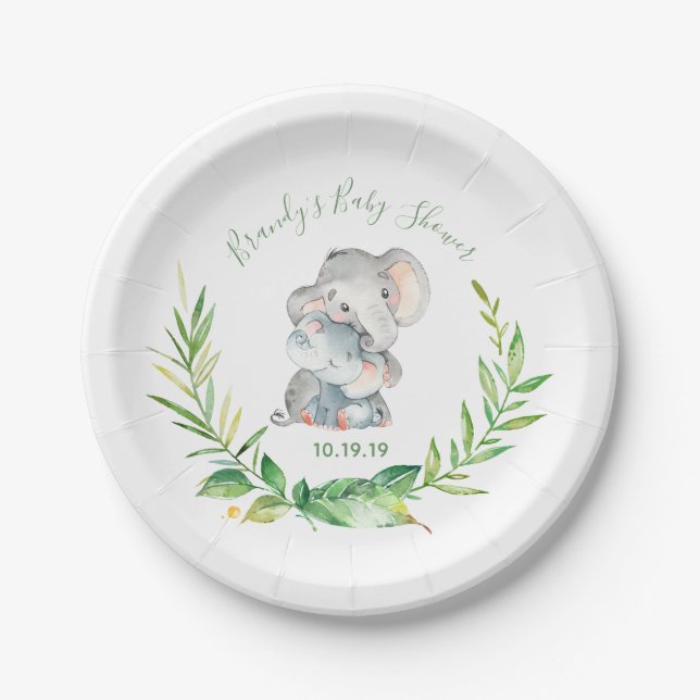Elephant Zoo Jungle Animals Baby Shower Paper Plate (Front)