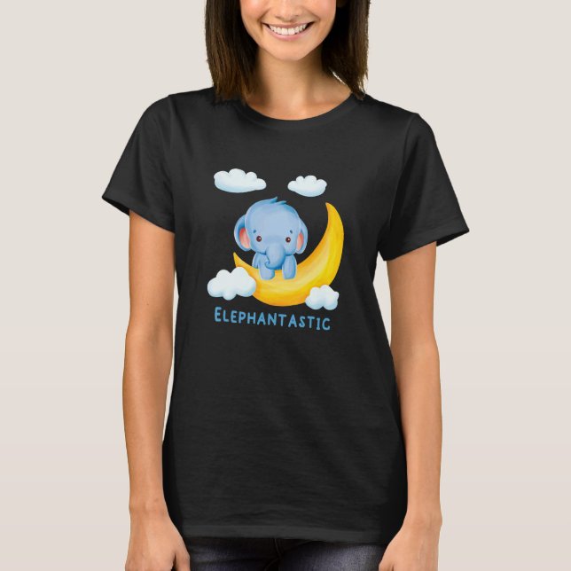 Elephantastic  Cute Elephant On Moon With Clouds T-Shirt (Front)