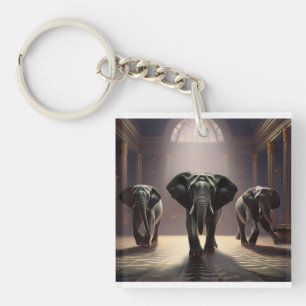 Elephants Aerobic Dance Class Key Ring