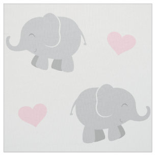 Elephants and Hearts Pattern   Pink and Grey Baby Fabric