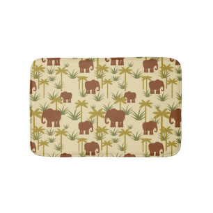 Elephants And Palms In Camouflage Bath Mat