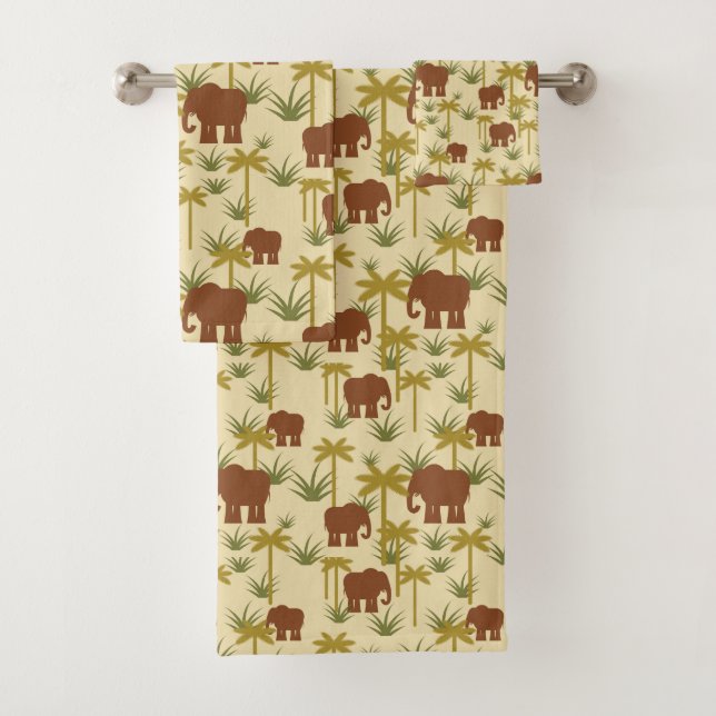 Elephants And Palms In Camouflage Bath Towel Set (Insitu)