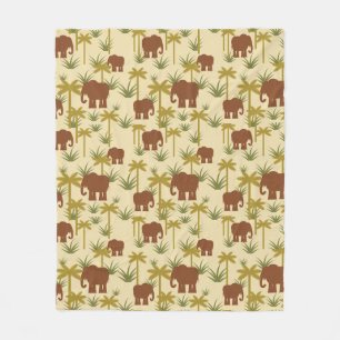 Elephants And Palms In Camouflage Fleece Blanket
