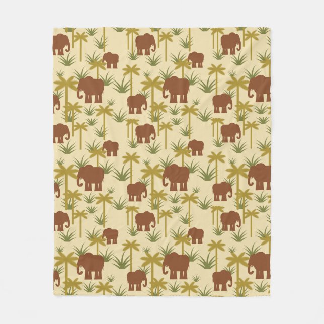 Elephants And Palms In Camouflage Fleece Blanket (Front)