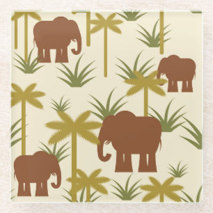 Elephants And Palms In Camouflage Glass Coaster